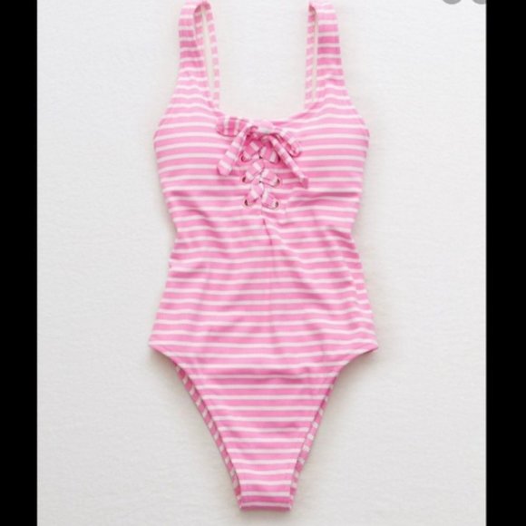 aerie Other - AERIE: Pink Striped One Piece Swimsuit